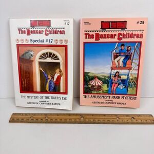 2 Vtg Boxcar Children Softcover Book No 17 Mystery Tiger Eye 25 Amusement Park